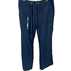 Banana Republic Womens 14 Black Martin Fit Linen Blend Drawstring Straight Pant